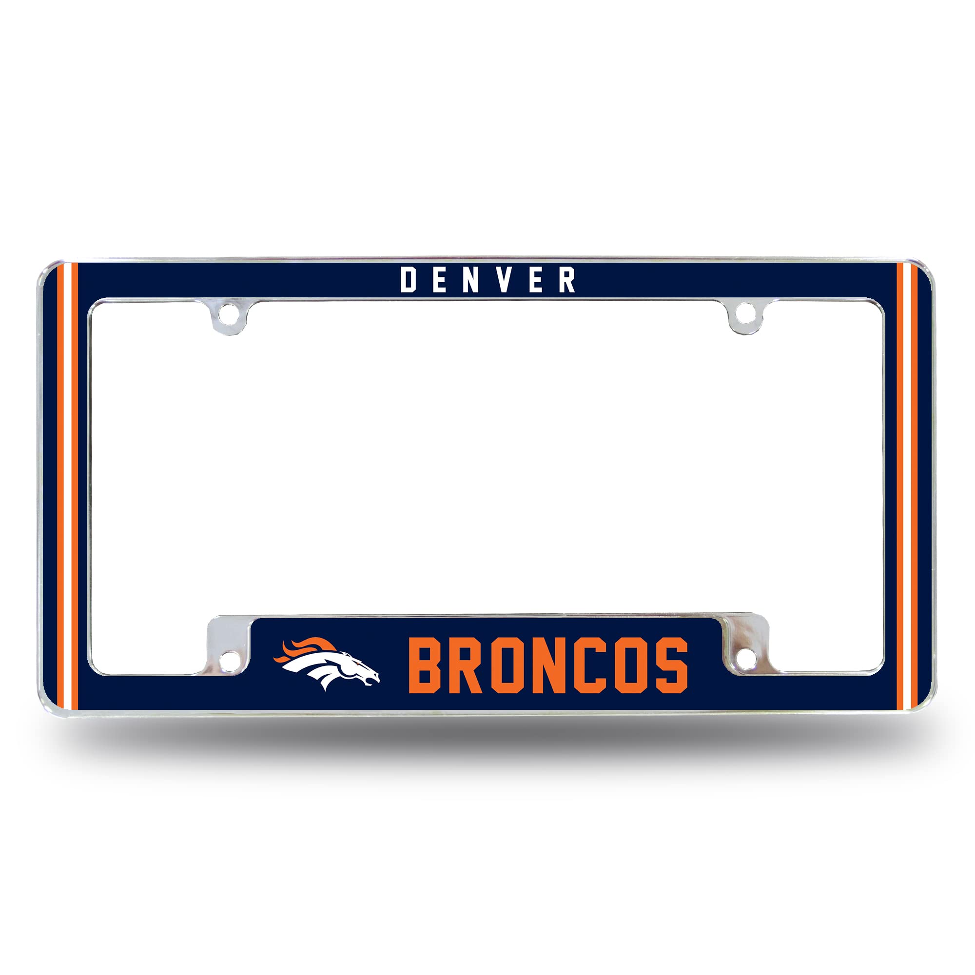 Rico Industries NFL Denver Broncos Alternate 12" x 6" Chrome All Over Automotive License Plate Frame for Car/Truck/SUV