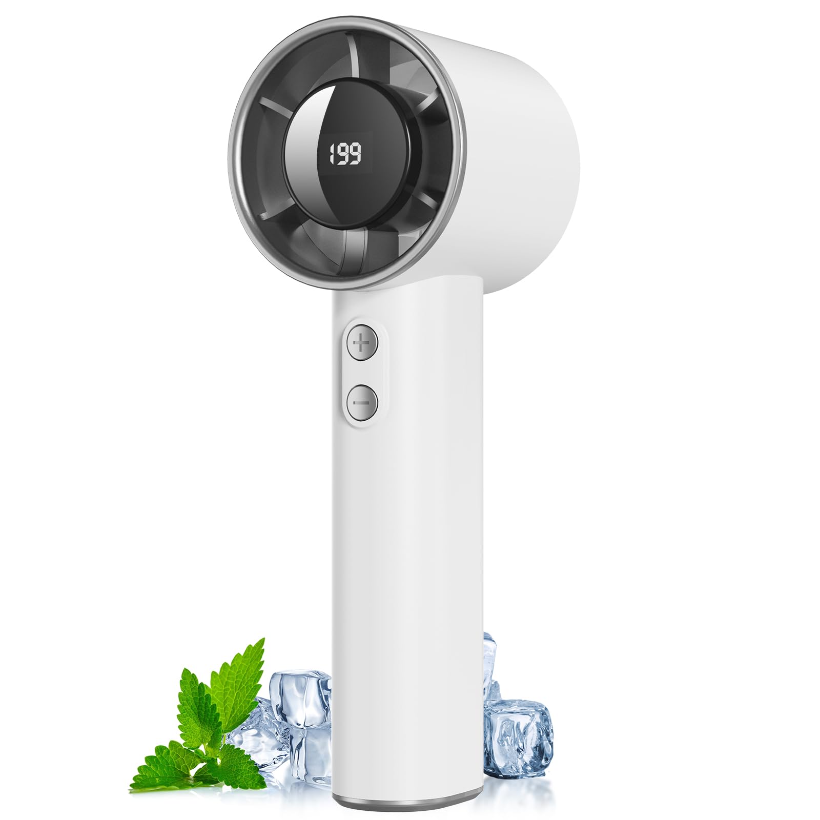Ventilateur Portable à Main - 3000mAh Mini Ventilateur de Table USB,1-199 Vitesses,Jusqu'à 13H,Petit Ventilateurs Rechargeable,Écran LED,Fan sans Fil pour Intérieur Extérieur,avec Lanière