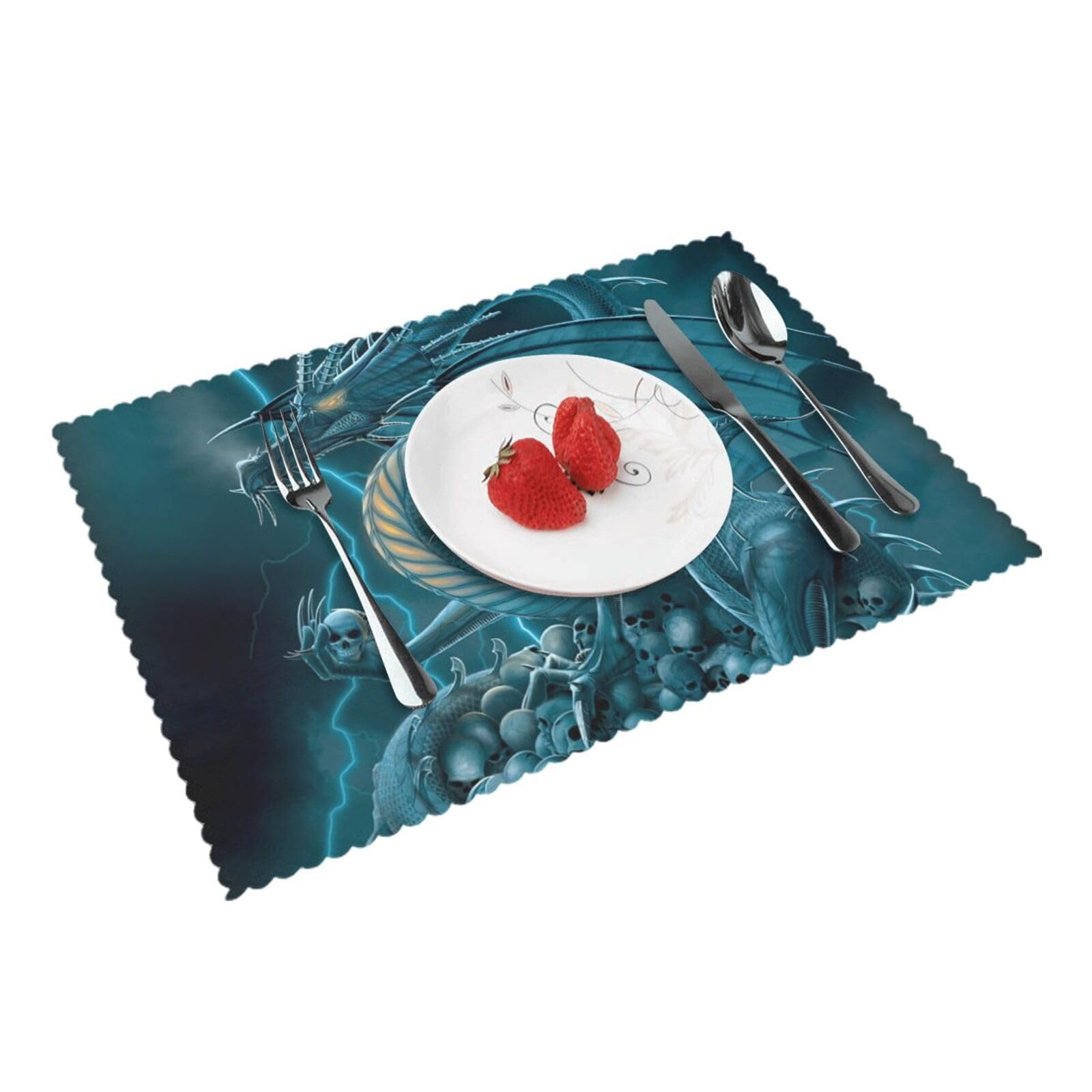 Bnvsadc Skull Dragon 4 Pcs Heat Resistant Placemat 45X30 Cm, Printed Non-Slip Place Mats For Kitchen Dining Table Indoor Outdoor