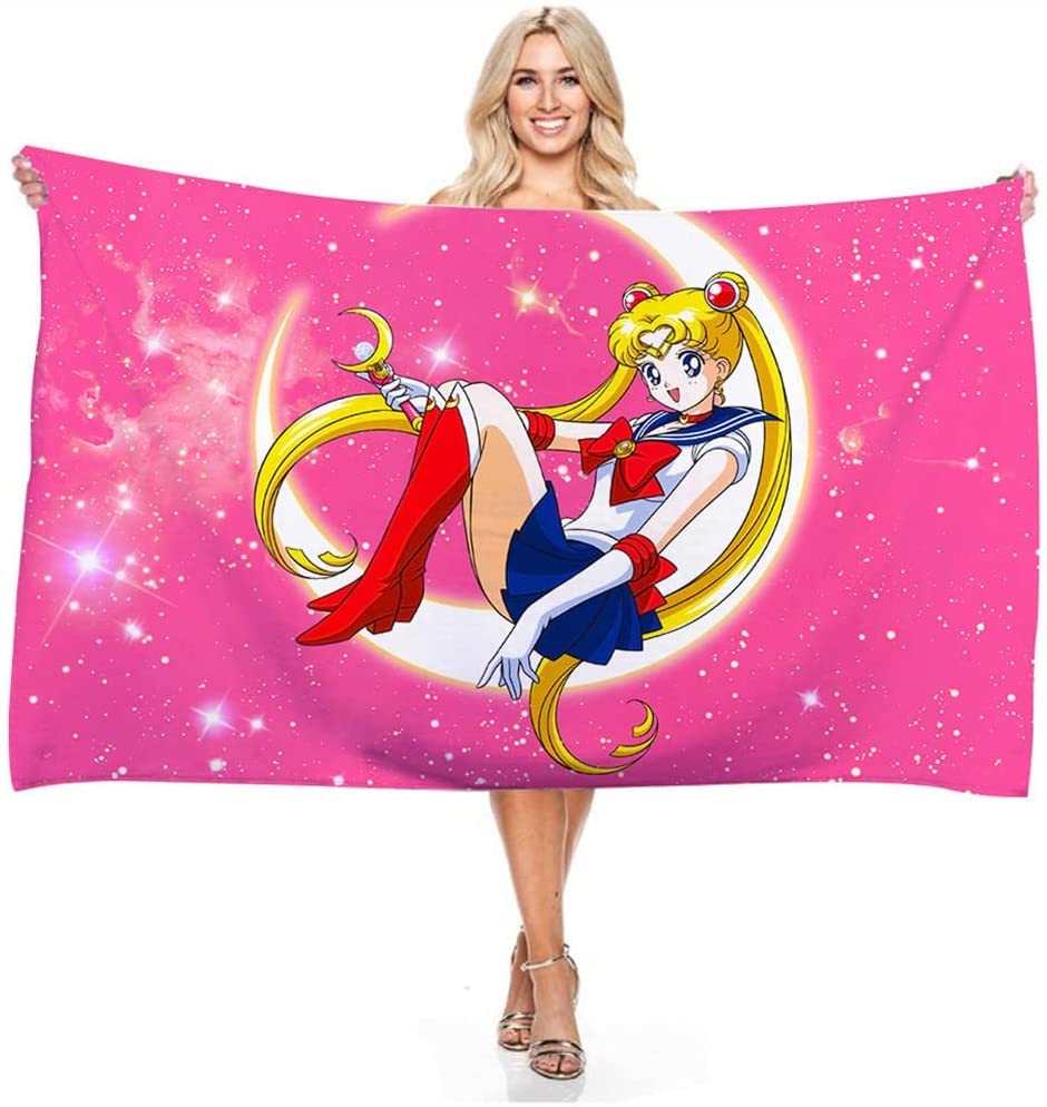 Sailor Moon-fond rose Anime Microfibre Léger Absorption Sans Sable Séchage Rapide Serviette De Plage Camping Serviette Voyage Piscine Pique-nique Bain Serviette De Bain