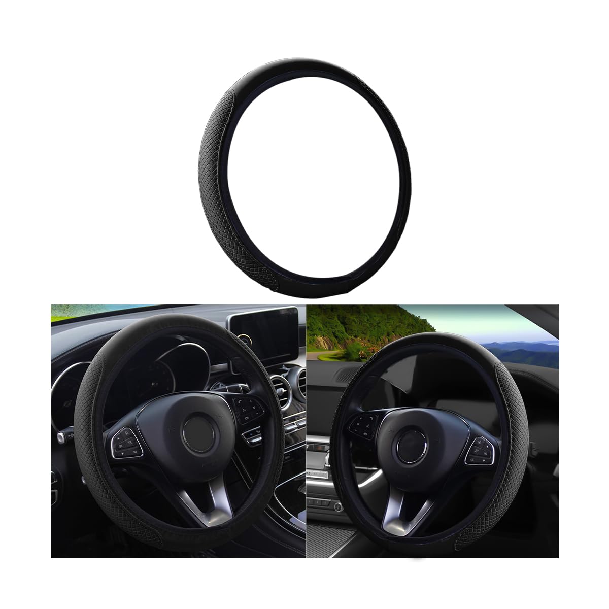 Stuurhoes voor auto, antislip, elastisch, stuurhoes voor dames en heren, universele pasvorm 38 CM auto's, voertuigen, SUV's (zwart
