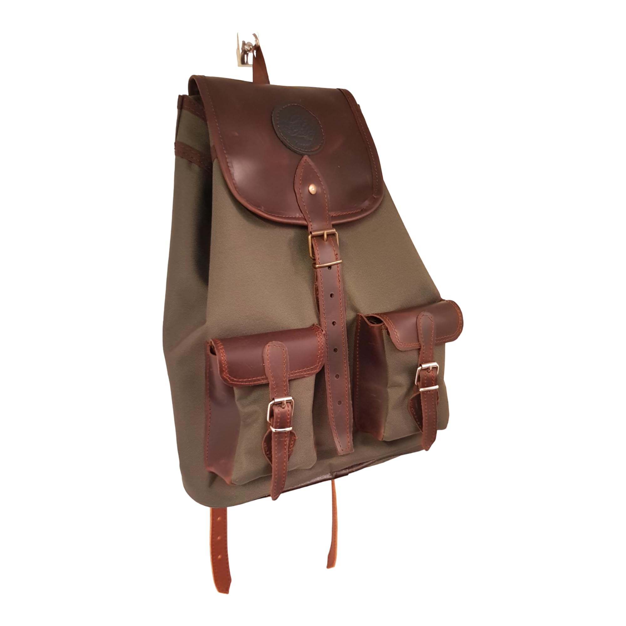 Mochila grande de caza con 2 bolsillos y refuerzos piel