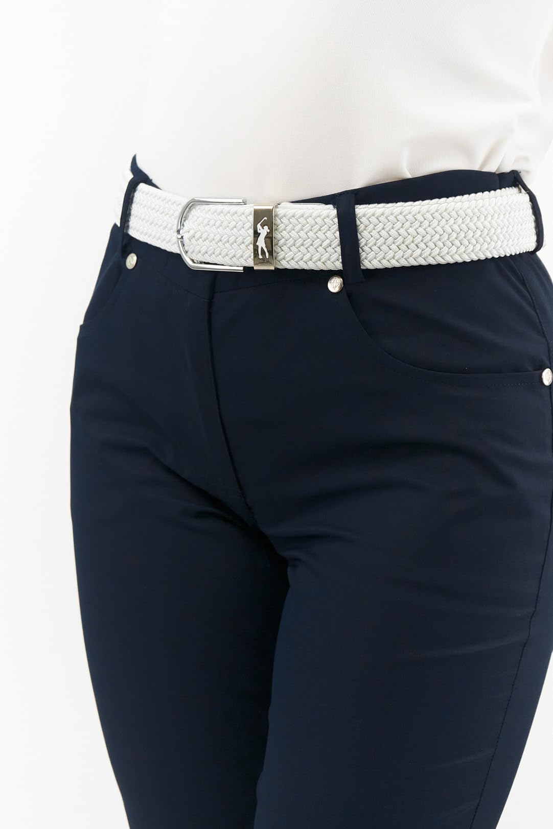Surprizeshop Ceinture en toile tissée super extensible | Émaillé à la main sur la boucle | Ceinture de golf pour femme | Taille unique 36-44 | Pointe en polyuréthane renforcé
