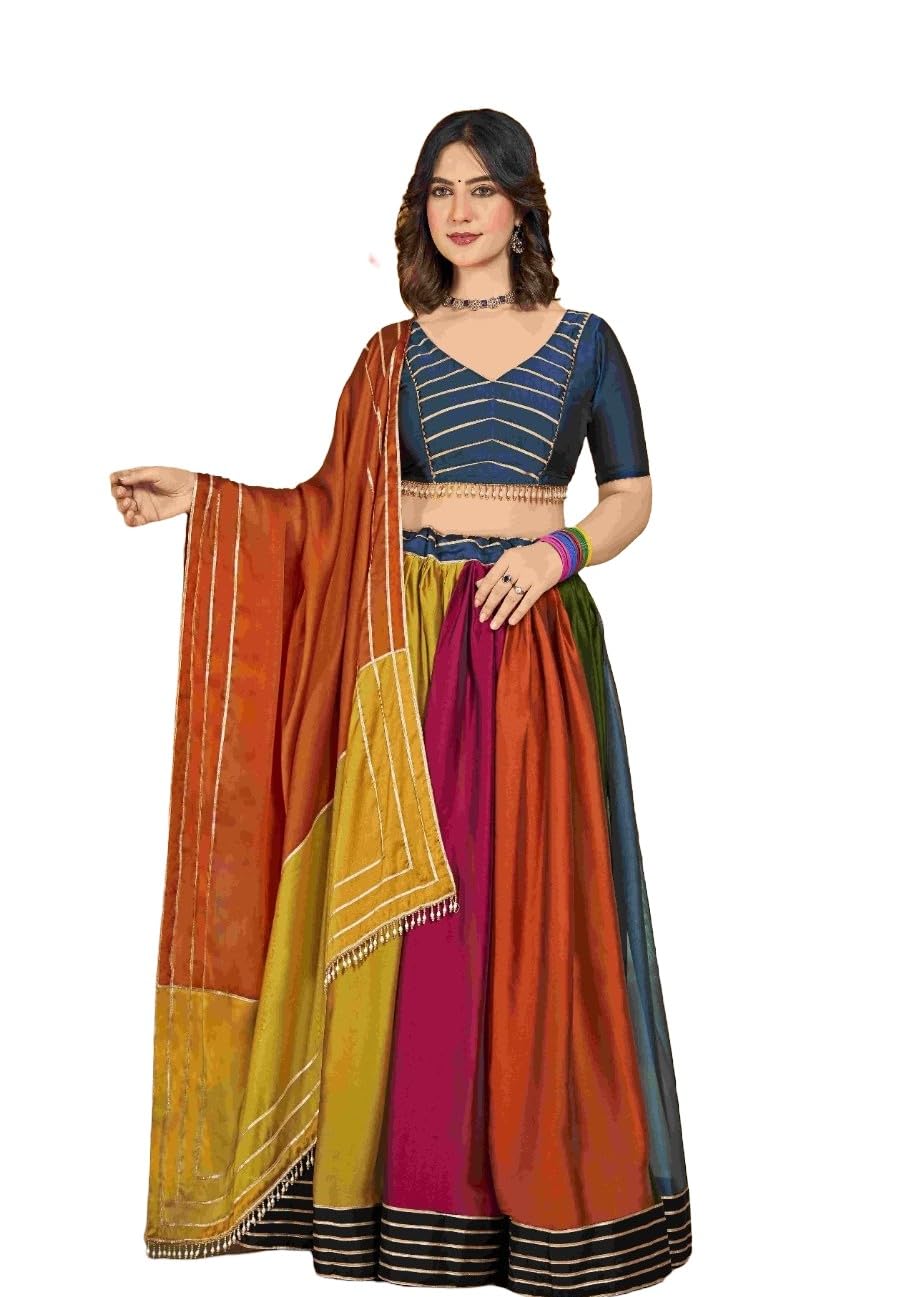 Women Multi Color Lehenga Choli Set with Dupatta.