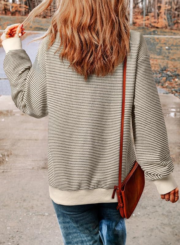 SHEWIN Womens Striped Sweatshirt Crewneck Casual Long Sleeve Pullover Tops Trendy 2025 - Image 3
