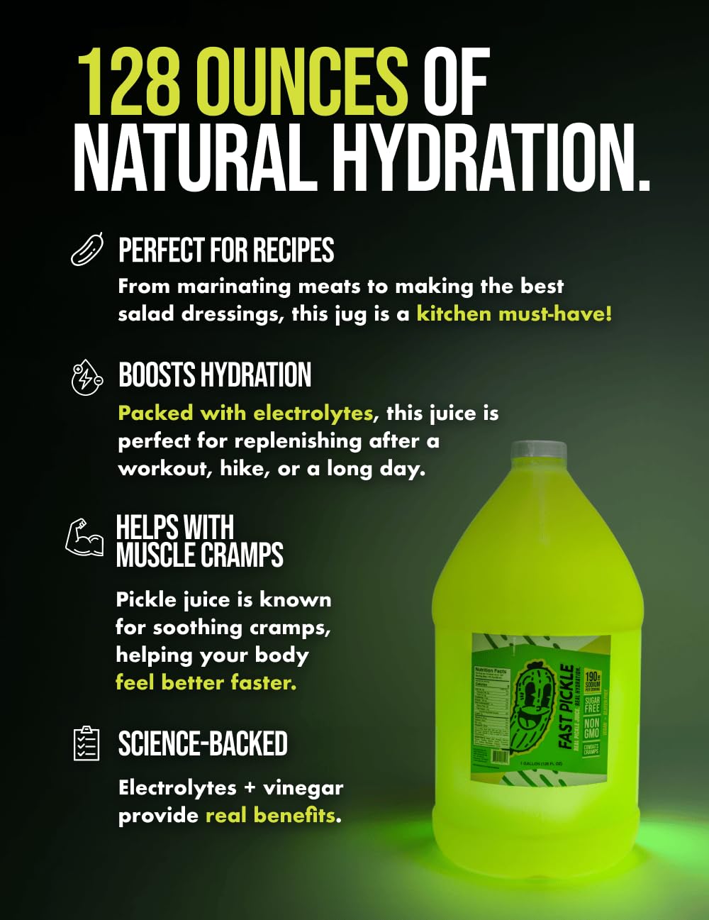 Pickle Juice – 1 Gallon Electrolyte Drink for Hydration, Muscle Cramps & Recovery, No Sugar, Natural Ingredients