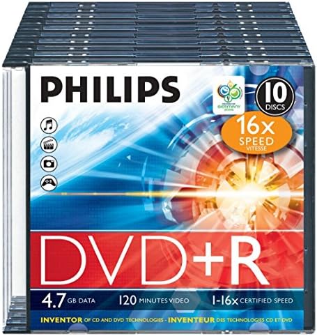 Philips DVD+R 4.7 GB 10-Pack Slim Case 16X