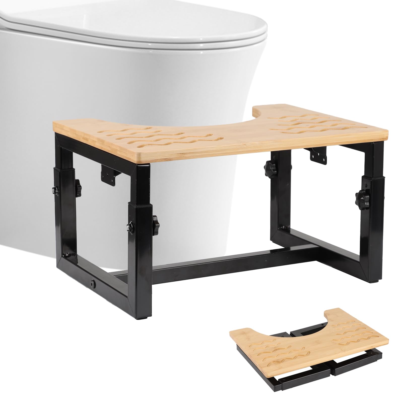 Toilet Stool Foldable, 7 in, 8 in Or 9 in Adjustable Height Squat Stool Potty for Adults Kids Sturdy Poop Step Stool for Bathroom Improve Squatting Posture and Comfort Non Slip