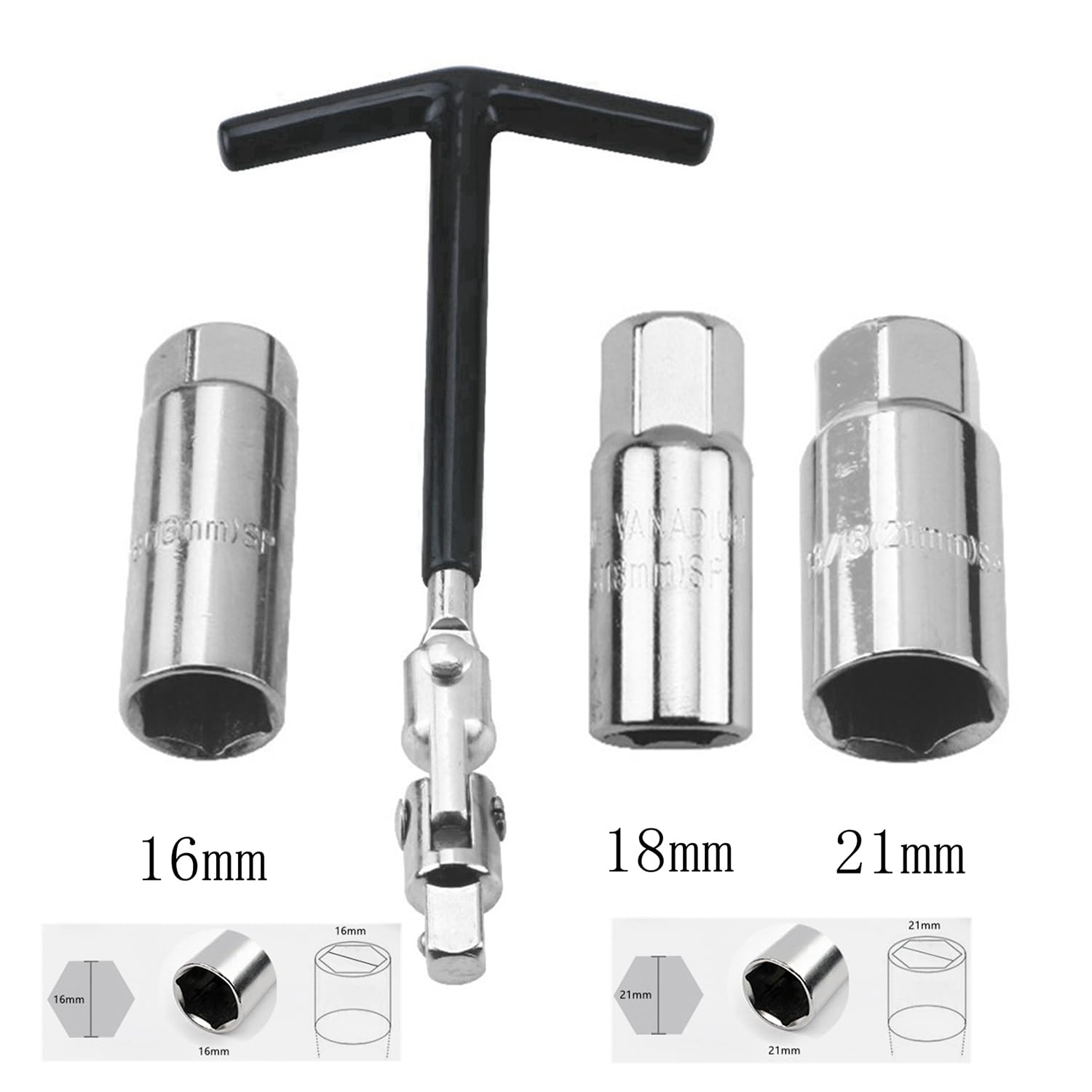 Clé à Bougie Universelle 16/21 Mm Avec Poignée En T – Pour Voiture, Moto, Entretien Facile & Rapide