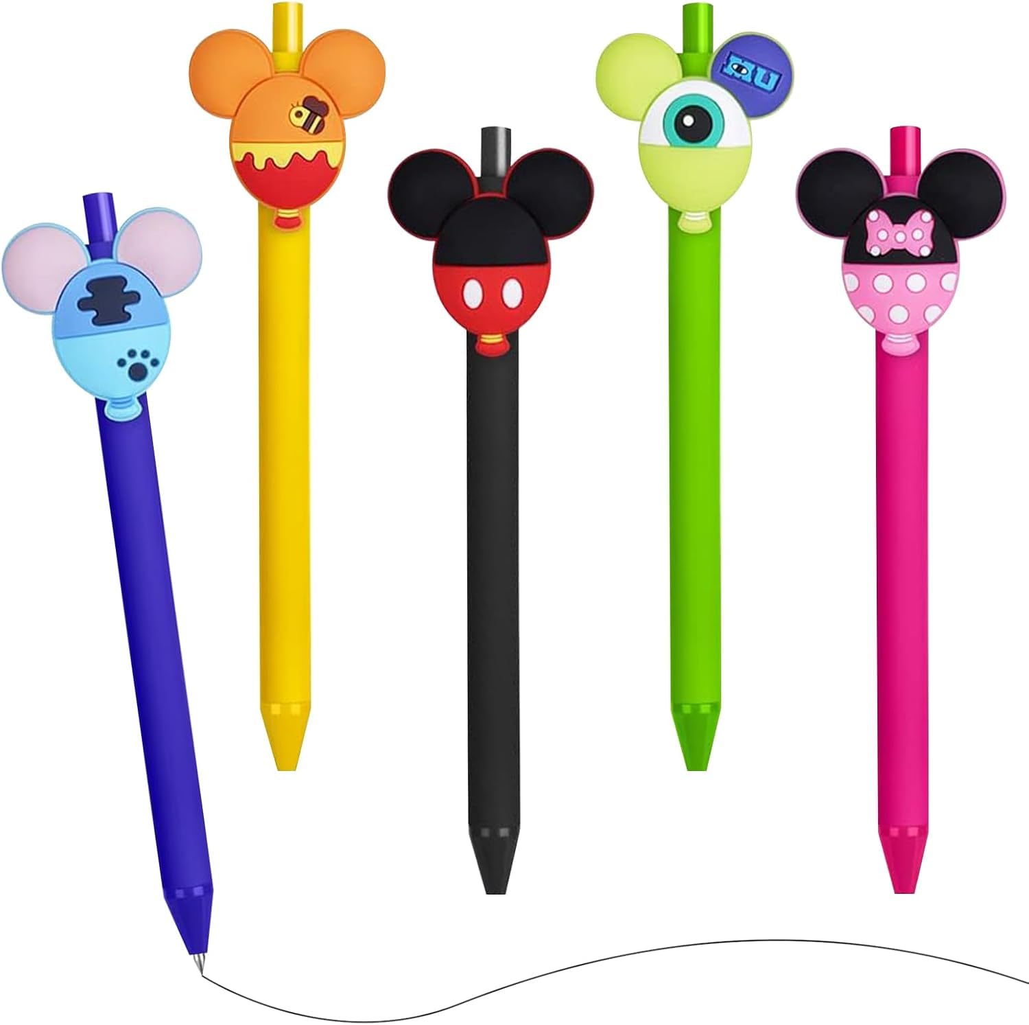 5PCS Cartoon Ballpoint Pen, Cute Animal Gel Ink Pens Mouse Head Character Ears Pens, Retractable Ballpoint Pen, Multi-colour Jumbo Signature Princess Pen for Office Student Kids Supplies Present