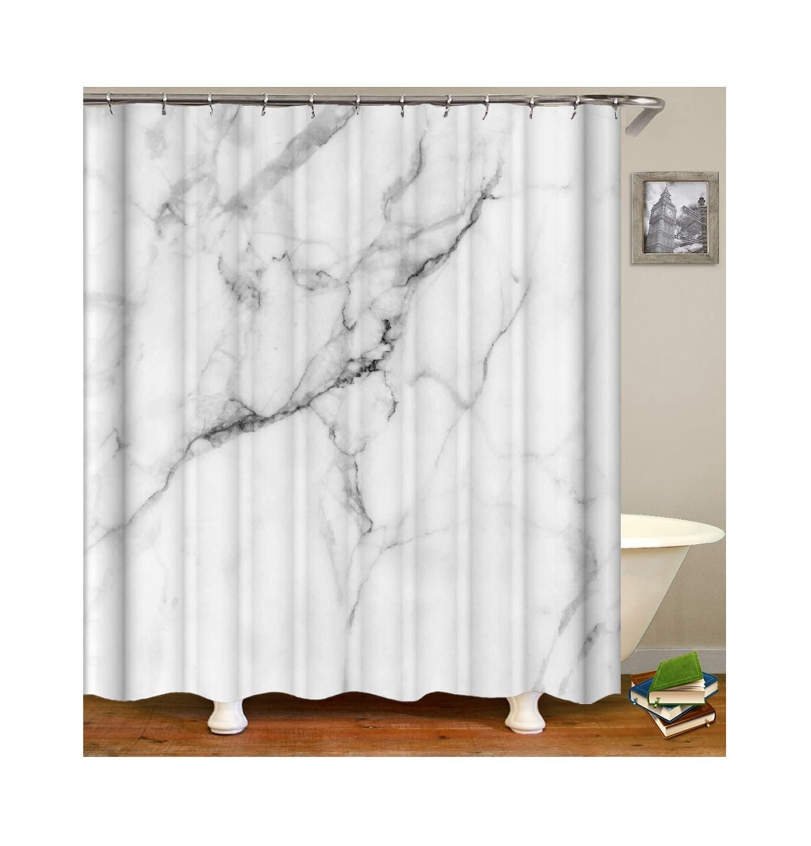 Gualiy Duschvorhänge Polyester Antischimmel, Duschvorhänge Anti Schimmel Grau Weiß Marmor Muster Badvorhang Weiß Grau Duschvorhang 180x200 cm