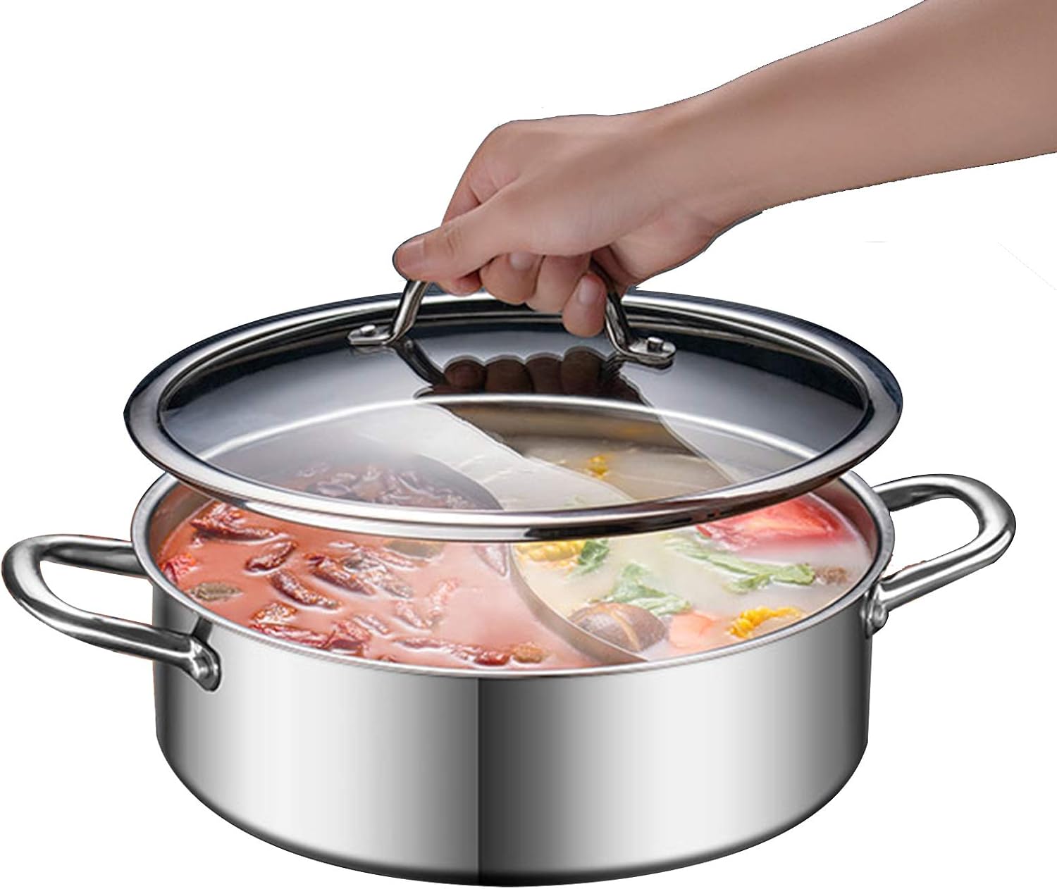 Olla Mandarin Duck de Acero Inoxidable 304 con Tapa de Vidrio, 30 cm