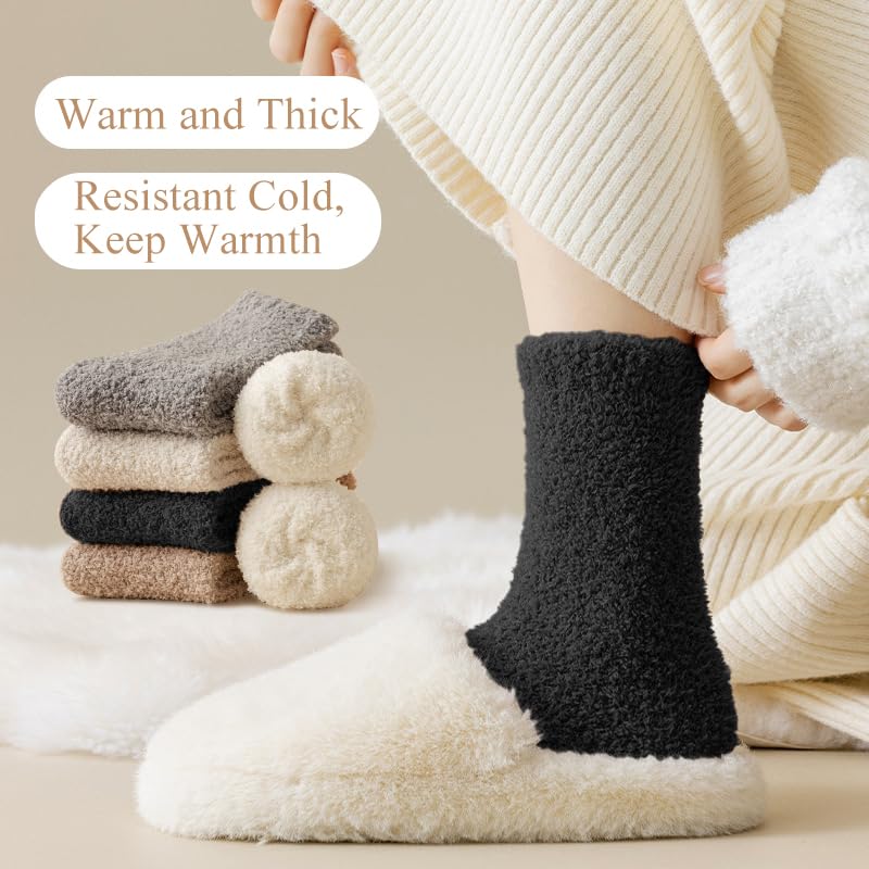 Image of Thermal Crew Socks for Women, 6 Pairs Cotton Quarter Socks in Neutral, Cozy Ankle Socks