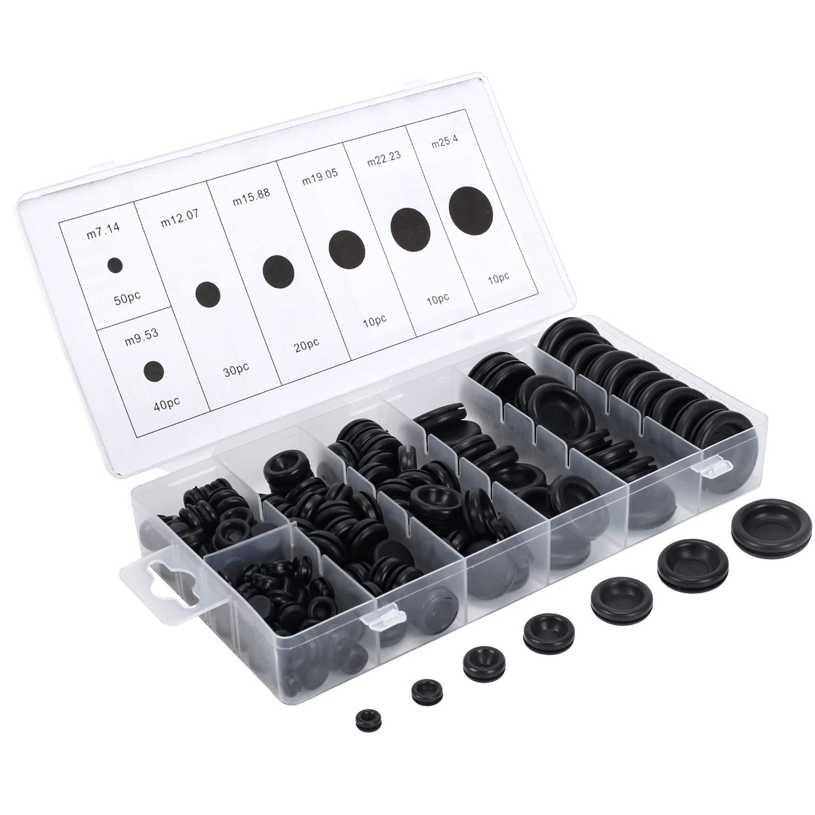 170PCS Rubber Grommets Kit, Rubber Grommets Assortment Kit for Wiring Drill Hole, 1/4", 3/8", 1/2", 5/8", 3/4", 7/8", 1" Rubber Hole Plugs for Automotive Water Pipe Wire Wall Hole