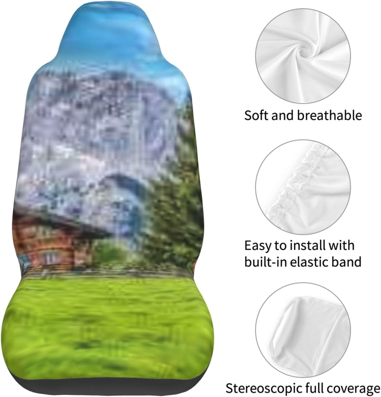 Panoramic View of Scenic Landscape in The Alps with Traditional Mountain Chalet Car Seat Covers 2-Pack - Fit for Sedans, Trucks, Suvs, Automotive Seat Protectors with Reinforced Stitching