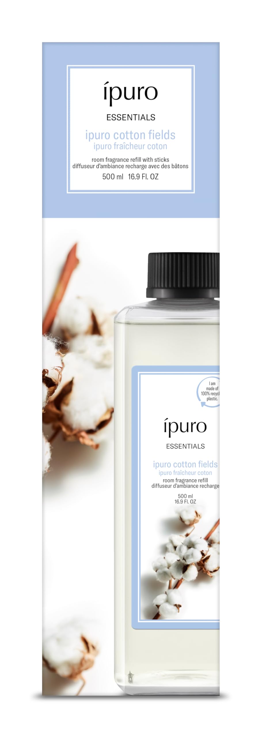 ipuro Essentials Nachfüller COTTON FIELDS Raumduft 500 ml - Refill Raumerfrischer mit Sternanis, Vanilleblume & Geranie, Rose, Veilchen, Zedernholz Duft Aroma - Lufterfrischer Nachfüllflasche
