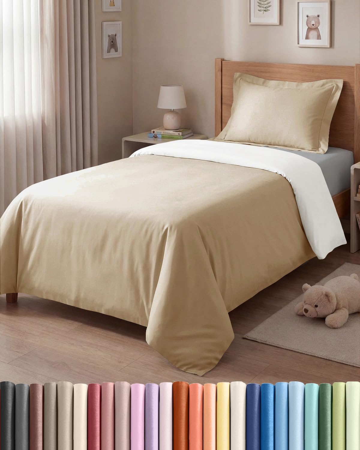 CGK 2 Piece Duvet Cover Set Single Cream/Antique White 135x200cm with 1 Pillowcase 50x80cm - Brushed Microfibre - Zip Closure & 8 Corner Ties - Wrinkle Resistant & Easy Care - OEKO-TEX