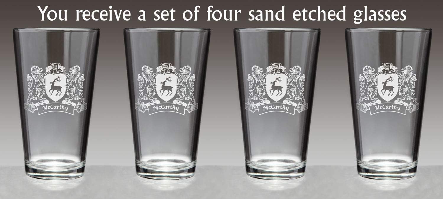 McCarthy Irish Coat of Arms Pint Glasses (Sand Etched)