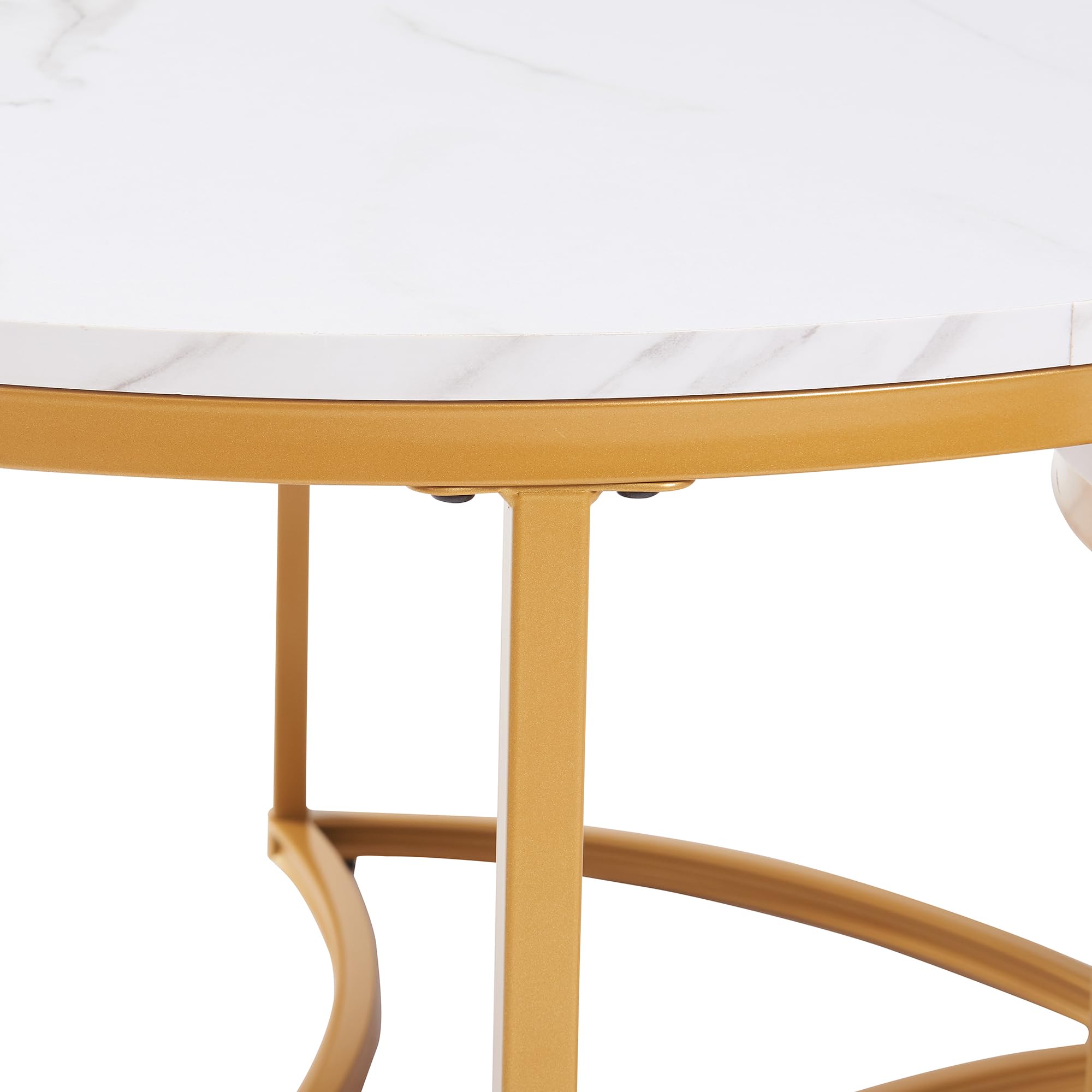 [en.casa] Set di 3 Tavolini Sovrapponbili Tavoli Bassi da Salotto con Piano Rotondo Tavolini da Caffè in Misure Diverse Base Circolare e Semicircolare in Metallo - Effetto Marmo Bianco/Oro