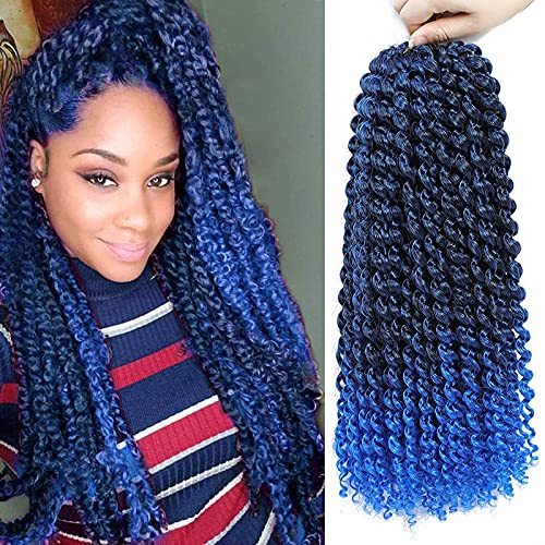 14 Inch 7 Packs Passion Twist Hair Water Wave Crochet Braids Hair Ombre Blue Passion Twist Synthetic Braiding Hair Extension (14" 7Packs, TBlue)