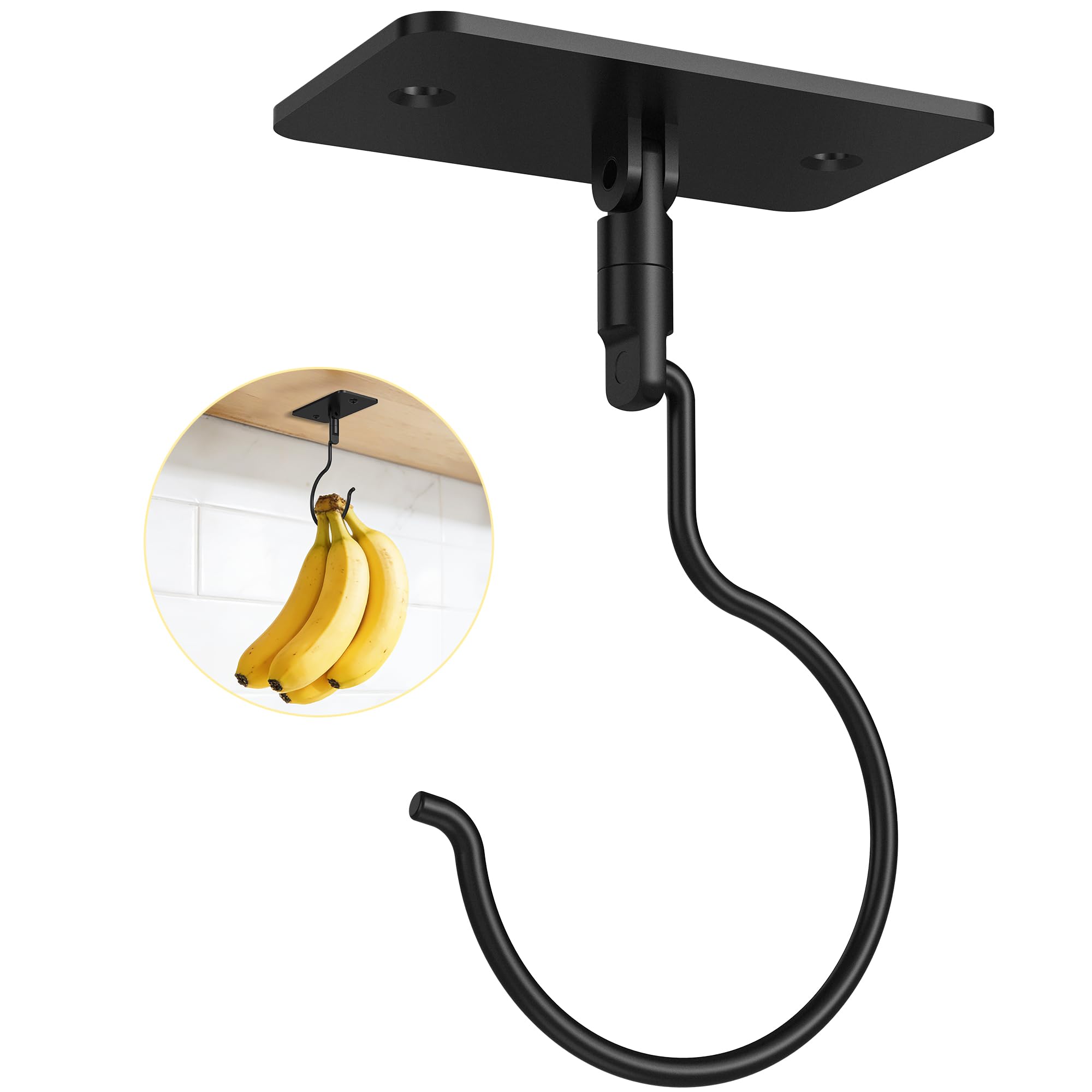 HOMEBROS Banana Hook, Metal Banana Hanger Under Cabinet, Black, 2 Pcs