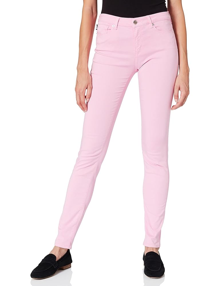 Love Moschino Skinny 5 Gabardine Denim,with Nickel galvanic Metal  Accents,Logo Label on 5th Pocket And Tab Pantaloni Casual, Pink, 25 Donna :  Amazon.it: Moda