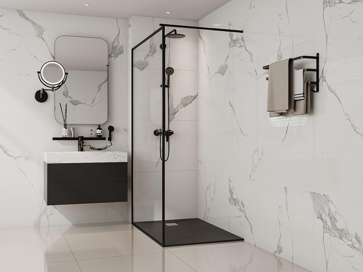 Vente-unique - Receveur de douche extra plat à poser ou à encastrer recoupable en résine SMC avec siphon - Noir - 120 x 80 cm - MIRNOSA