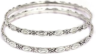 Shyle 925 Sterling Silver Bangle/Bracelet, Adya Fine Flower Leaf Bangle, Well Stamped with 92.5, Traditional Silver Jewell... Price In India