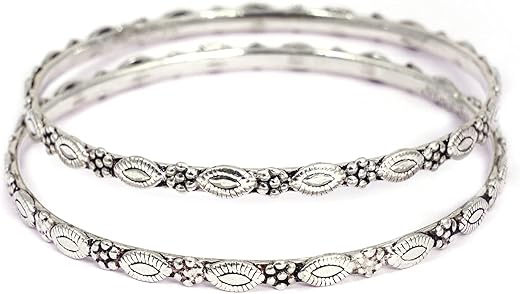 Shyle 925 Sterling Silver Bangle/Bracelet, Adya Fine Flower Leaf Bangle, Well Stamped with 92.5, Traditional Silver Jewell...