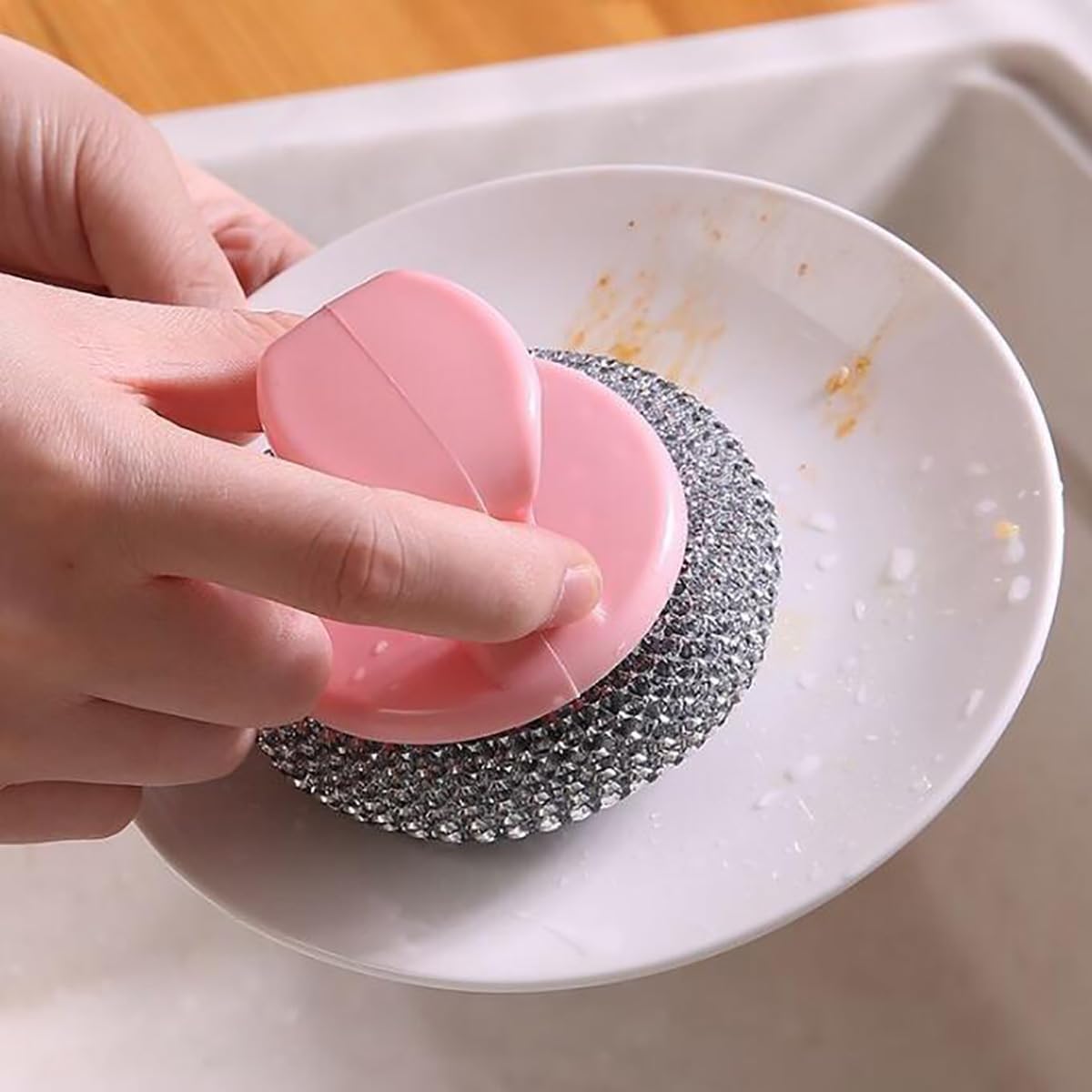 Multicolour Cleaning Brush Pot Pan Dish Cleaner Reusable for Kitchen Round Scrubber Kitchen Washing Brush Plastic Handle Wire Cleaning Brush for Multi-Purpose Scrub (1Pcs)-image-32