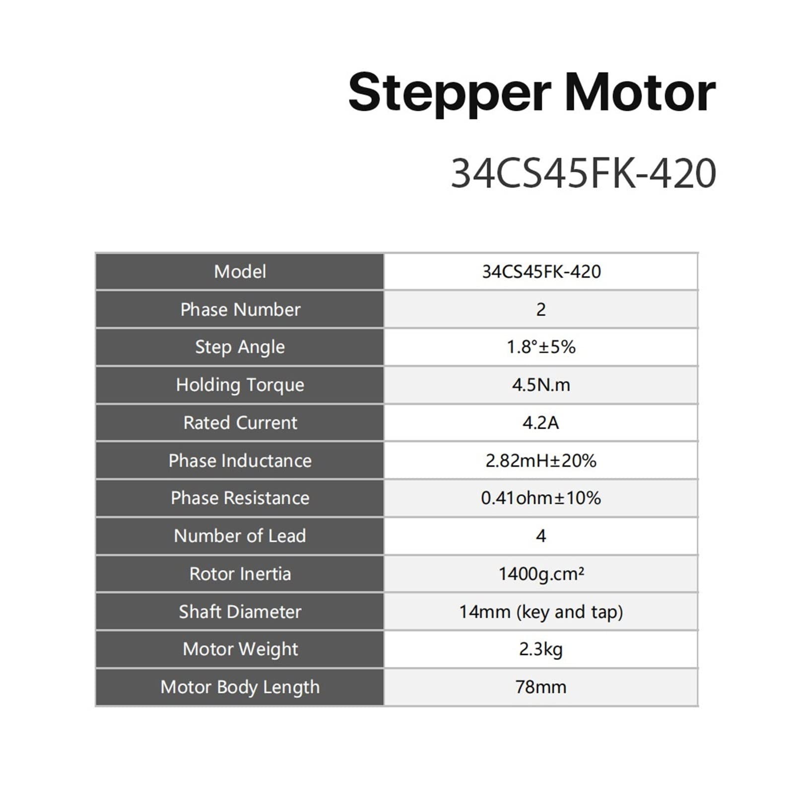 Motor Paso A Nema 34 4.5Nm .2A 2 Fases (34CS45FK-420) A De Conductores For Fresadora Grabado CNC Alto Par Estructura Estable Eficaz