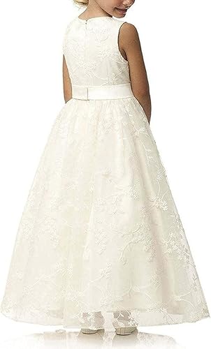 Miniatura 2 de A line Wedding Pageant Lace Flower Girl Dress with Belt