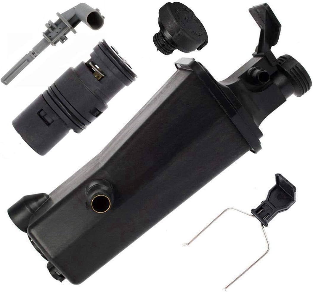 KARPAL Radiator Coolant Recovery Expansion Overflow Tank Reservoir + Sensor + Cap + Clip + Thermostat Compatible With E46 E83 E53 323i X3