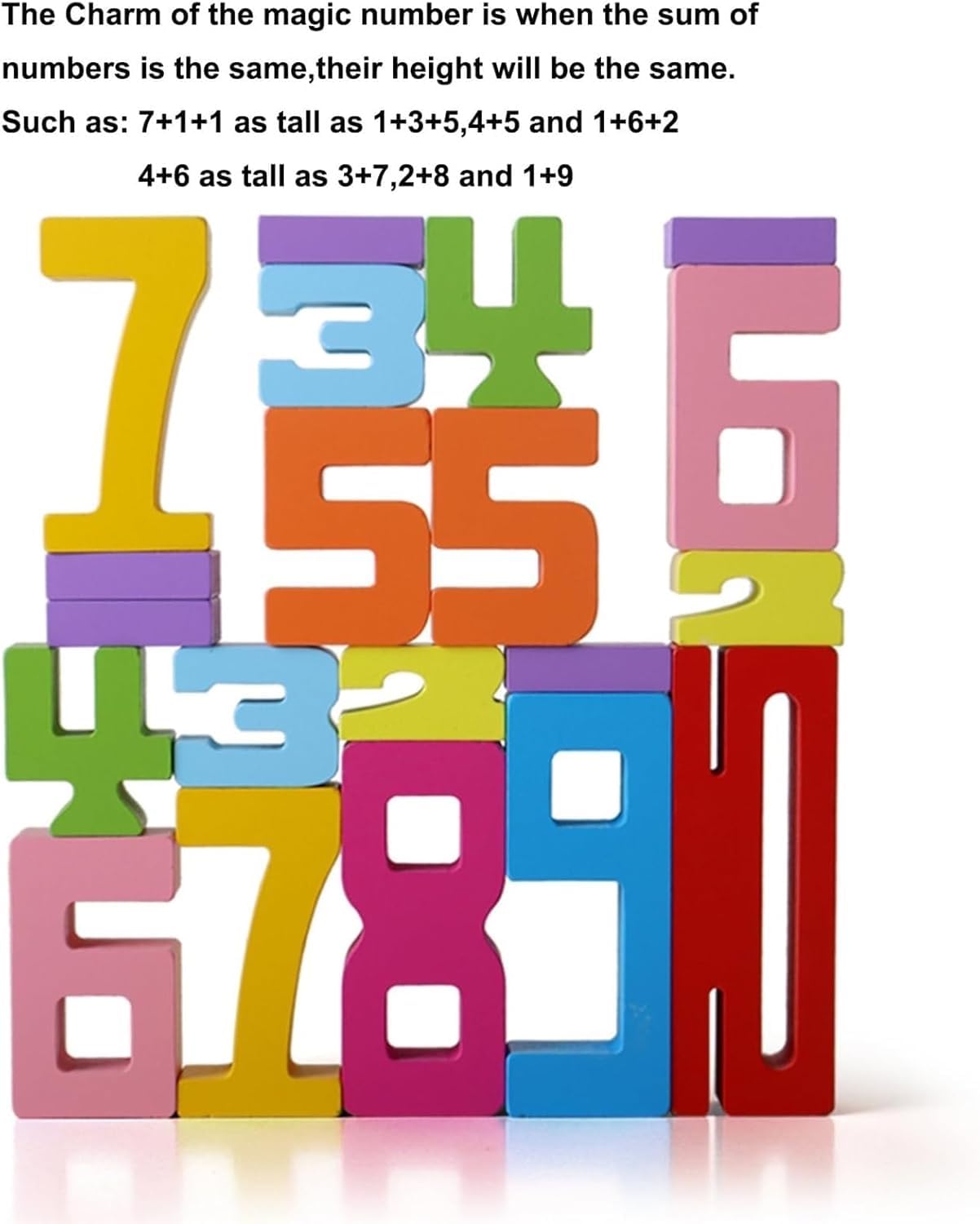 XUDUOO Lot de 20 blocs de construction en bois - Blocs de construction sensoriels multicolores - Chiffres empilables en bois - Pour apprendre à calculer - Jouet Montessori pour enfants à partir