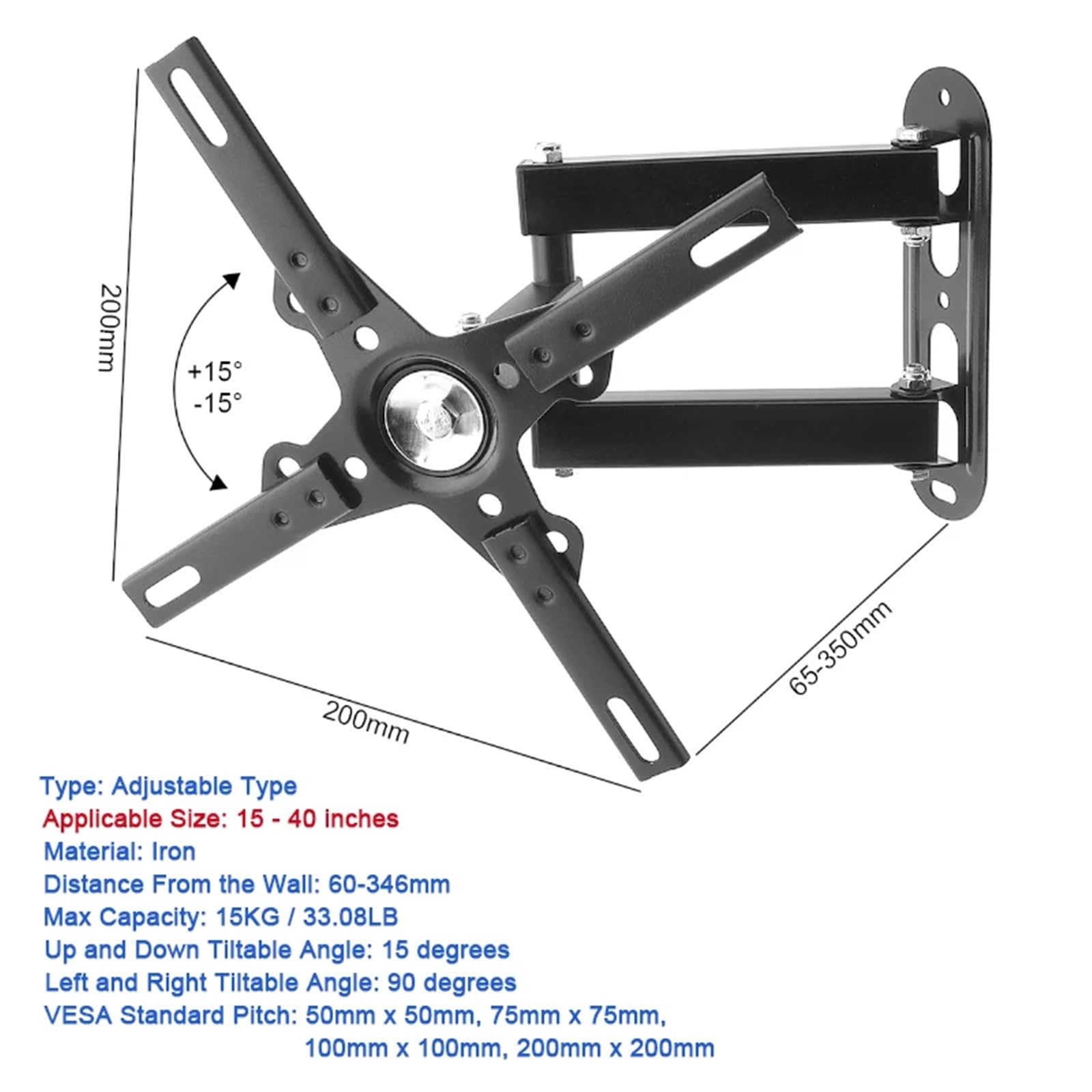 SERDAS Supporto telescopico regolabile da parete per TV LED/LCD da 17-42 pollici, 15-40 pollici, 14-47 pollici (adatto per TV da 15 a 40 pollici)