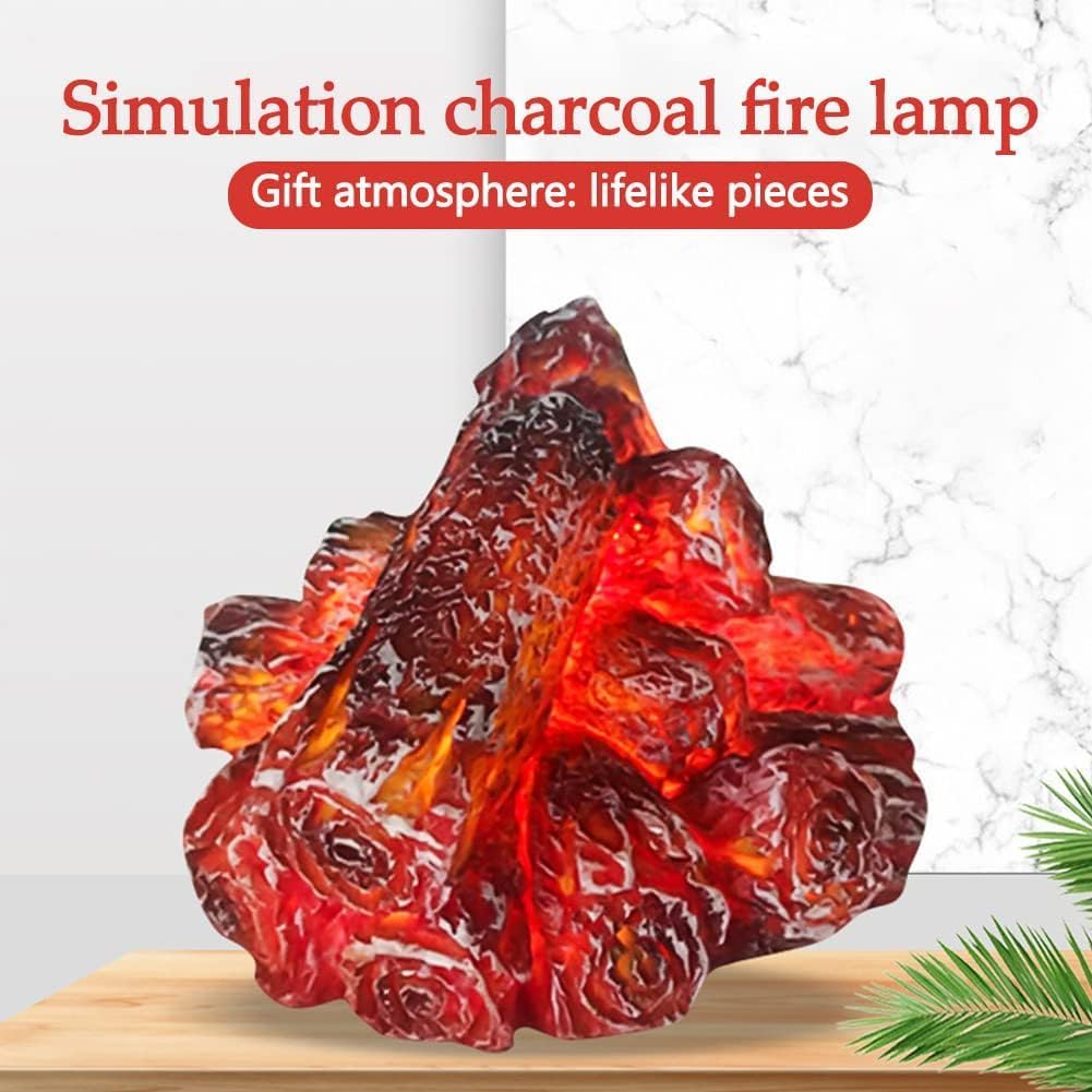 LED Simulation Charcoal Flame Lamp, Battery Powered Electronic Flameless 3D Artificial LED Firewood Burning Flame Lamp Fake Charcoal Light for Home Decor Christmas Ornament
