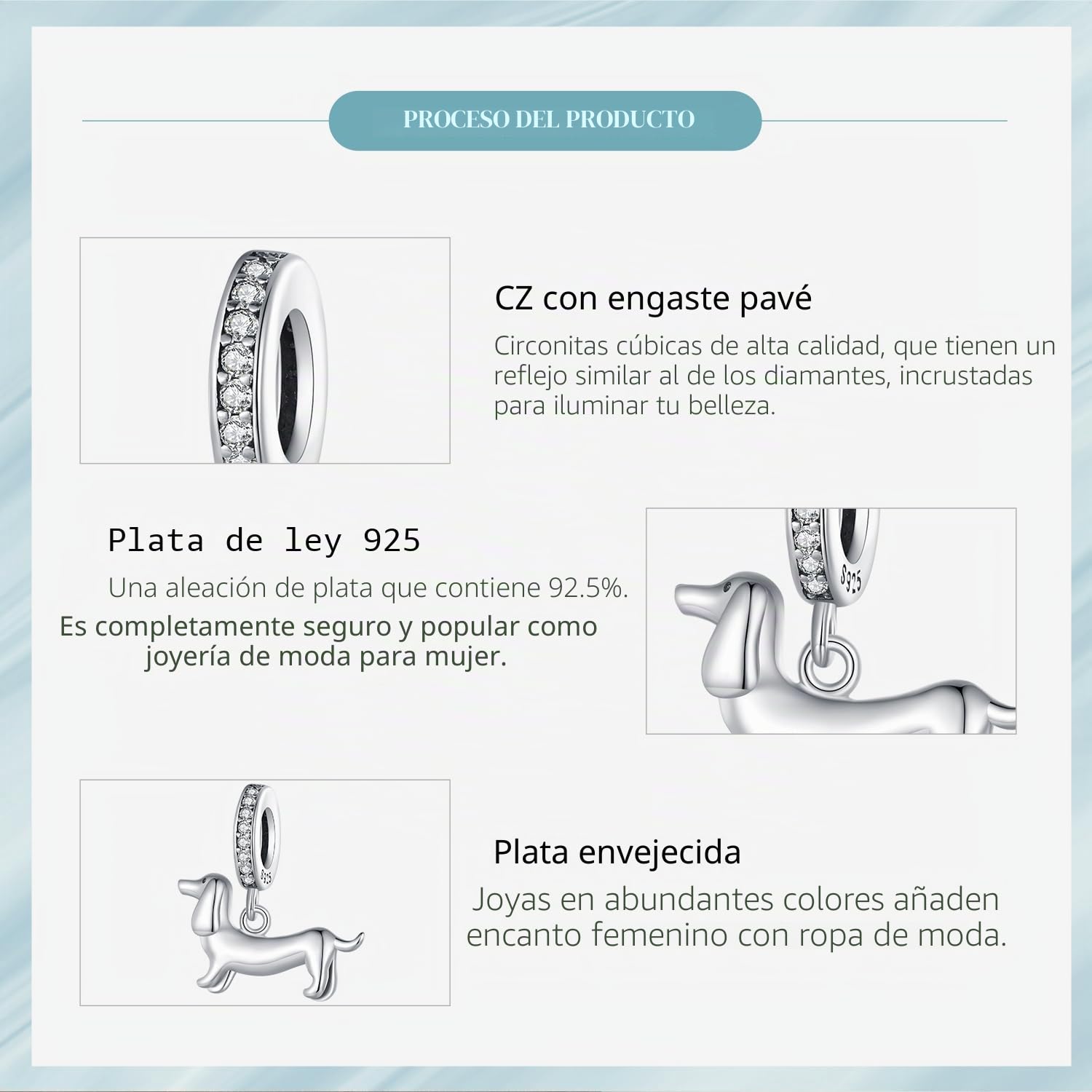Abalorio de perro salchicha de plata de ley 925 con diseño de perro salchicha, compatible con pulseras Pandora y collares de mujer, plata de ley