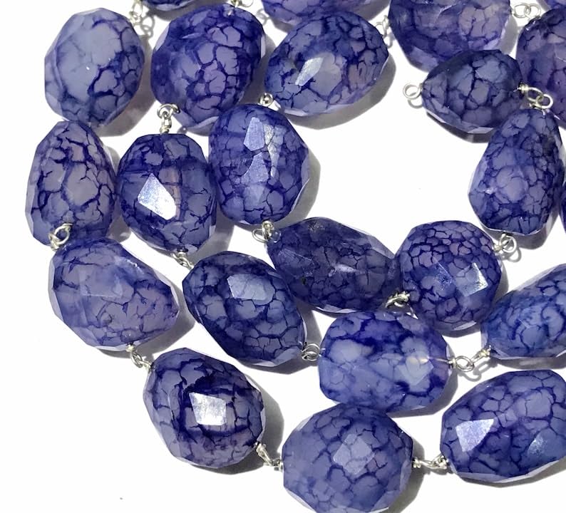 Perles à facettes en calcédoine bleue naturelle de 11 x 12 à 16 x 19 mm de long pour fabrication de bijoux pour collier et bracelet