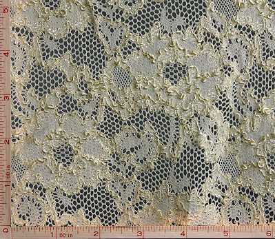 Dark Cream Beige Big Flower Scallop and Embroidery Lace Fabric 4 Way Stretch Nylon 43-44"