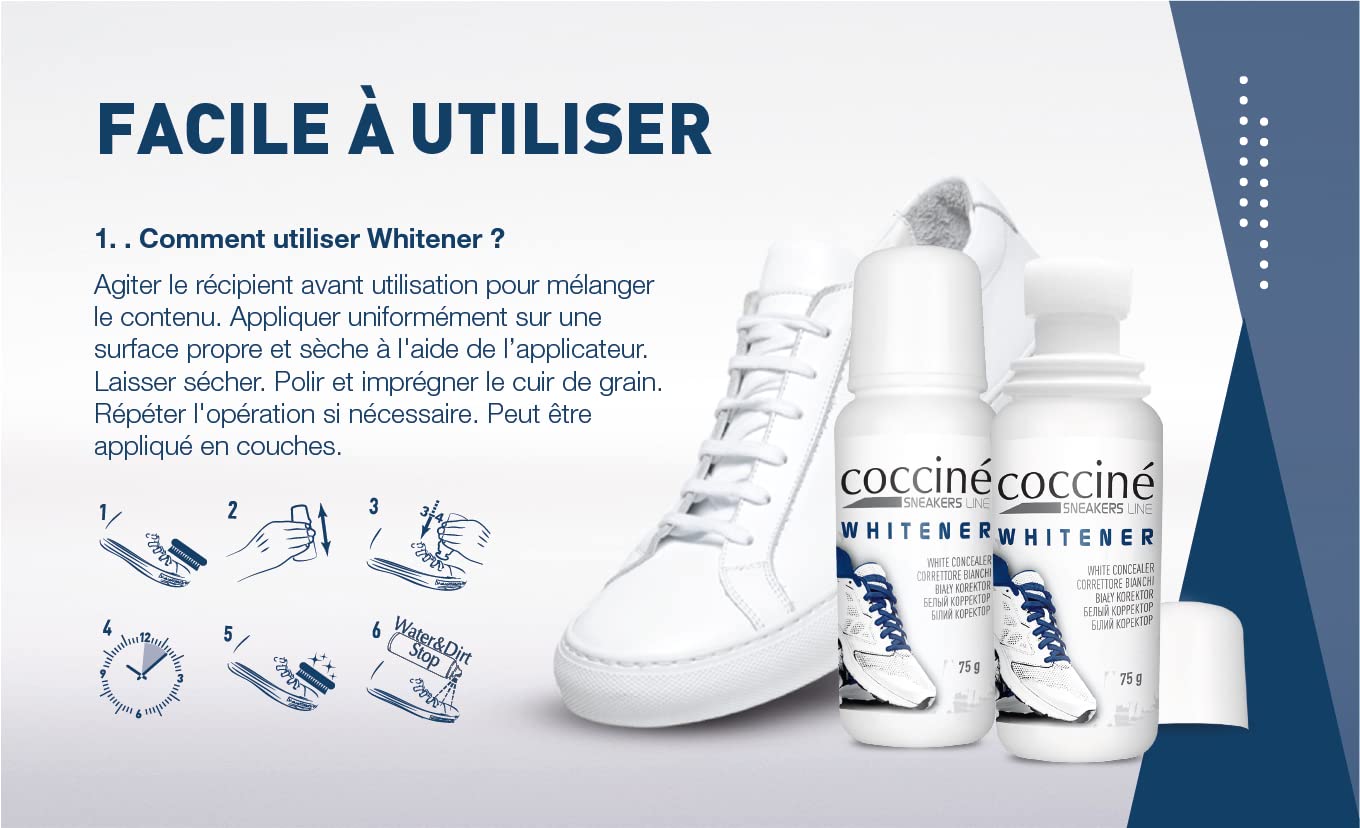 Coccine - Blanchisseur de Baskets, Sneaker Whitener, Cirage Blanc, Nettoyage Des Semelles, Renouvellement de la Peau des Sneakers Blanches, Pour Les Baskets Blanches - 2x75 g