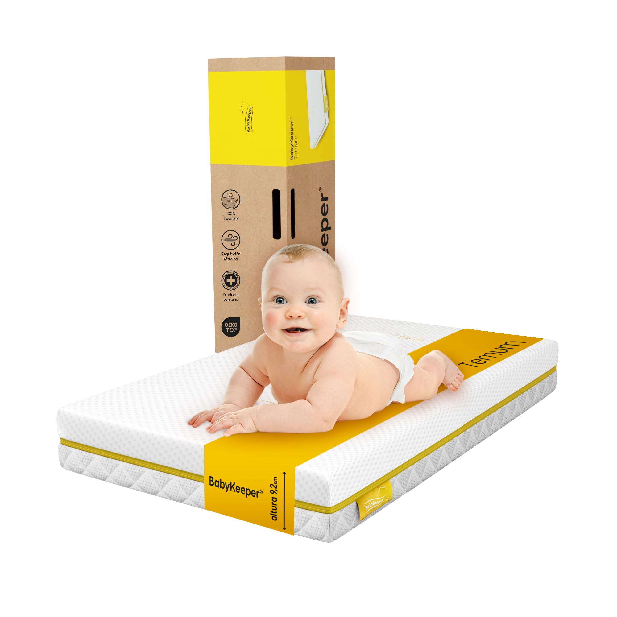 Colchón Minicuna Colecho 50x80x con Grosor de 9,2 cm | Colchon Cuna Bebe Transpirable y Antiasfixia | Colchon Minicuna Ergonómico y 100% Lavable para Cuna Recién Nacido