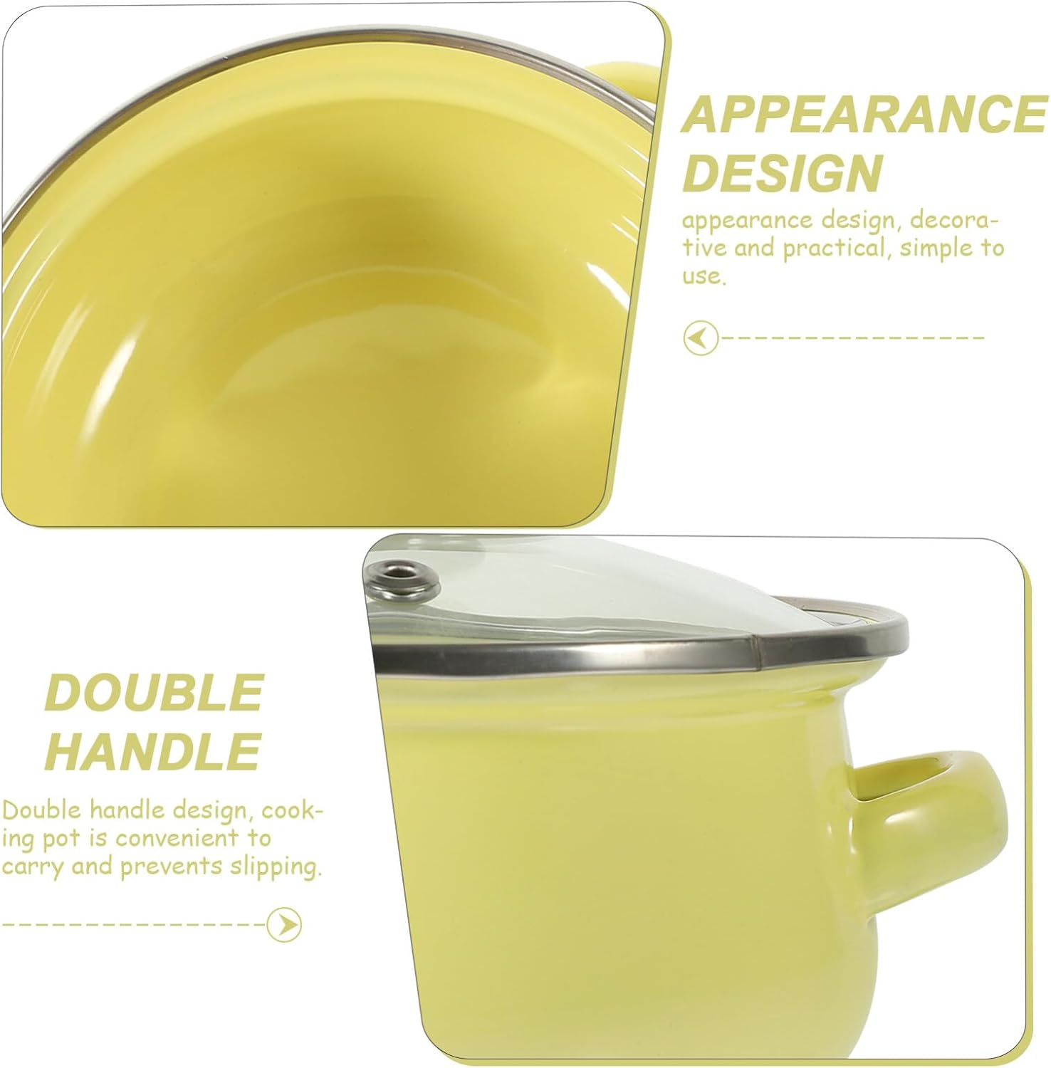 3pcs Retro Enamel Stockpot Set Stew Bean Cooking Pot with Lid Handle Vintage Thicken Soup Pot Kitchen Induction Stock Pot Deep Enamelware Yellow/128, 464895