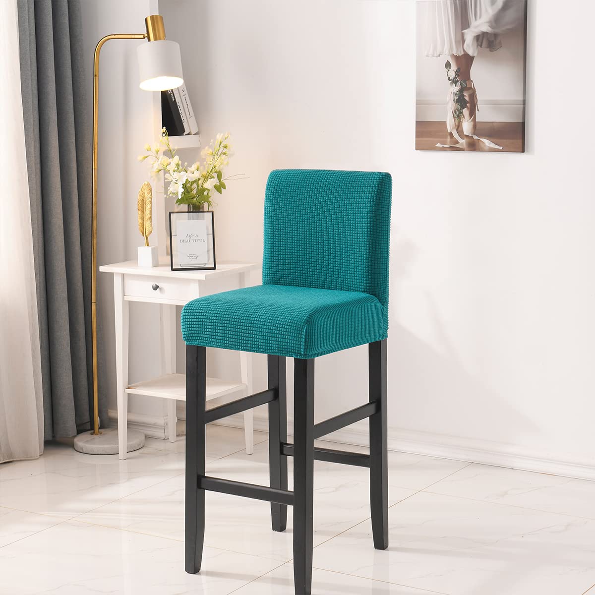 Housses de Chaise de Tabouret Couvre Chaise de Bar Extensibles Housses Chaise à Dossier Bas Lot de 4 Lac Bleu
