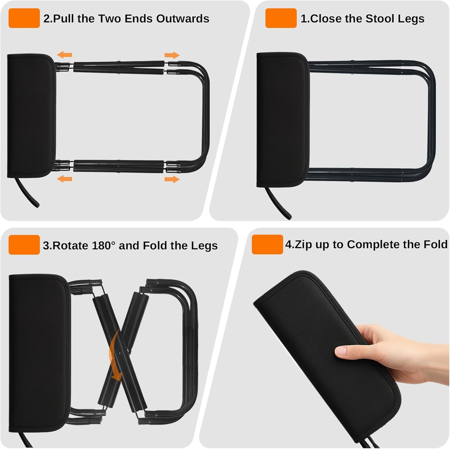 Sgabello Pieghevole Portatile, Sedia Pieghevole Campeggio, Leggero, Sedia Portatile in acciaio con Borsa di Stoccaggio per Attività All'aperto,Pesca,Barbecue,Viaggi,Massimo 180KG (Nero)
