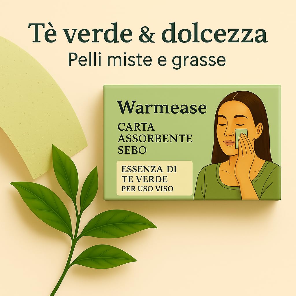 Confezione da 300 fogli assorbenti al tè verde, fogli assorbenti per il viso anti-lucidità, assorbono il sebo in eccesso, non alterano il trucco, formato tascabile per pelli grasse