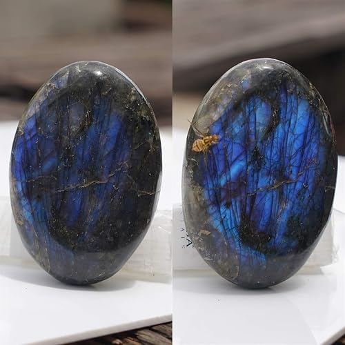 Miniatura 7 de MIMOSA Piedras de palma de labradorita pulidas irregulares, ágata con bandas, ágata floral [3 piezas]