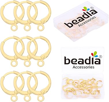 BEADIA 18K Gold Plated Earring Hooks Round 12mm 20pcs for Jewelry Making Findings