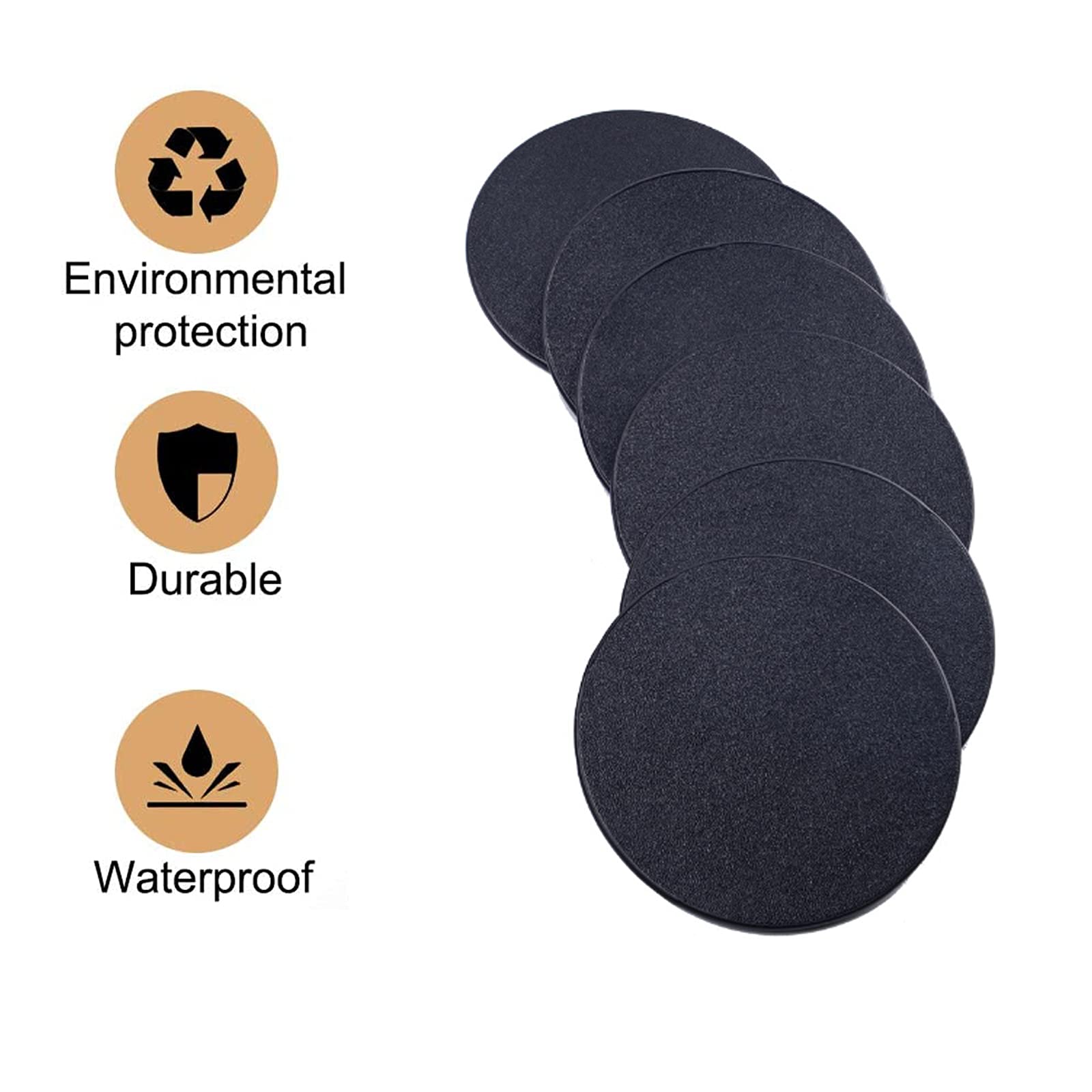 6 Stück Leder-Untersetzer Schwarz Rund 10 Cm – Mit Halter Für Gläser, Tassen & Becher