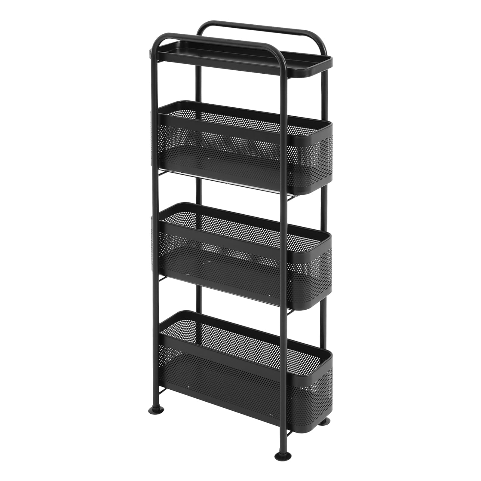 Carro de cocina estrecho de 4 pisos, carrito de almacenamiento de acero al carbono, cestas extensibles, ruedas giratorias 360°, enrollables estrechas para cocina, baño, salón, 40 x 15 x 89,5 cm