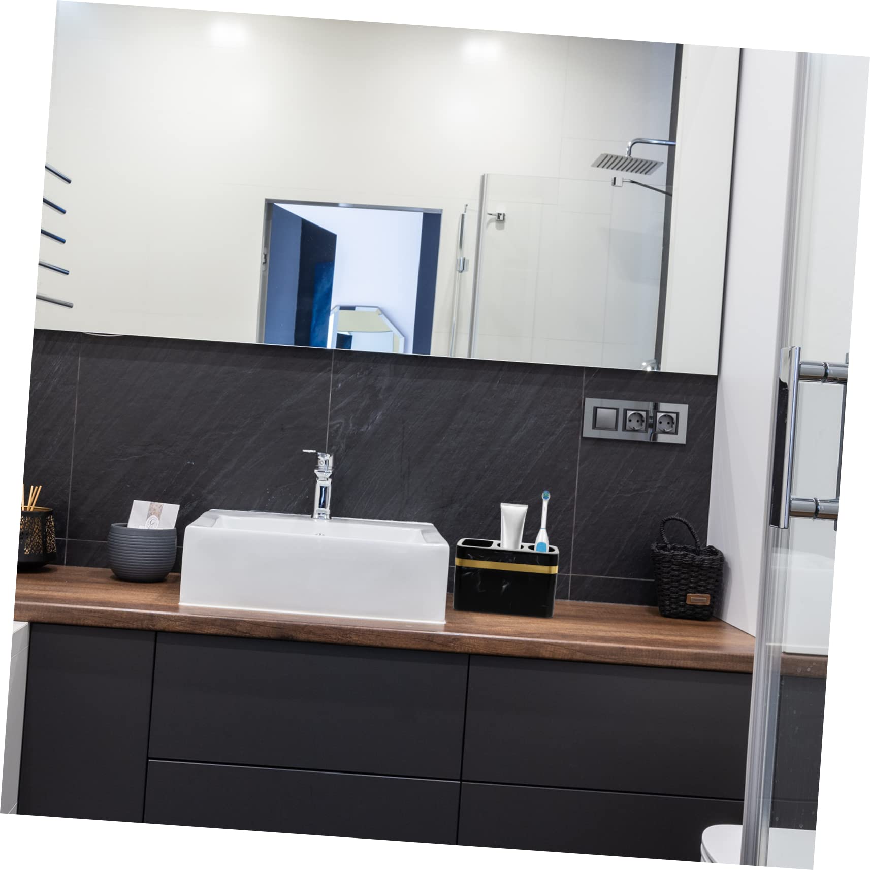 PRETYZOOM Porta Spazzolino Da Dentifricio Da Bagno Elegante Porta Spazzolino Con Finiture Dorate E Nero Per Tenere in Ordine Il Tuo Bagno